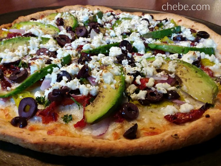 Chebe Pizza with Avocado, Sun-drieds and Feta