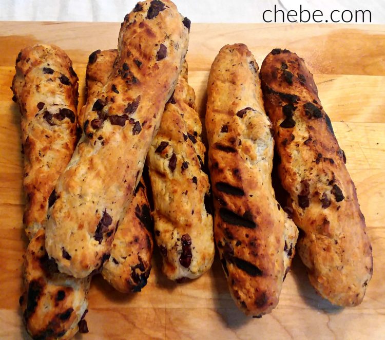 Grilled Chebe Focaccia Breadsticks with Kalamatas